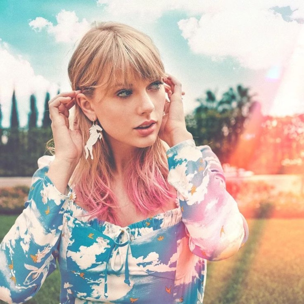 Reformation Sydney Dress in Heaven print as seen on Taylor Swift